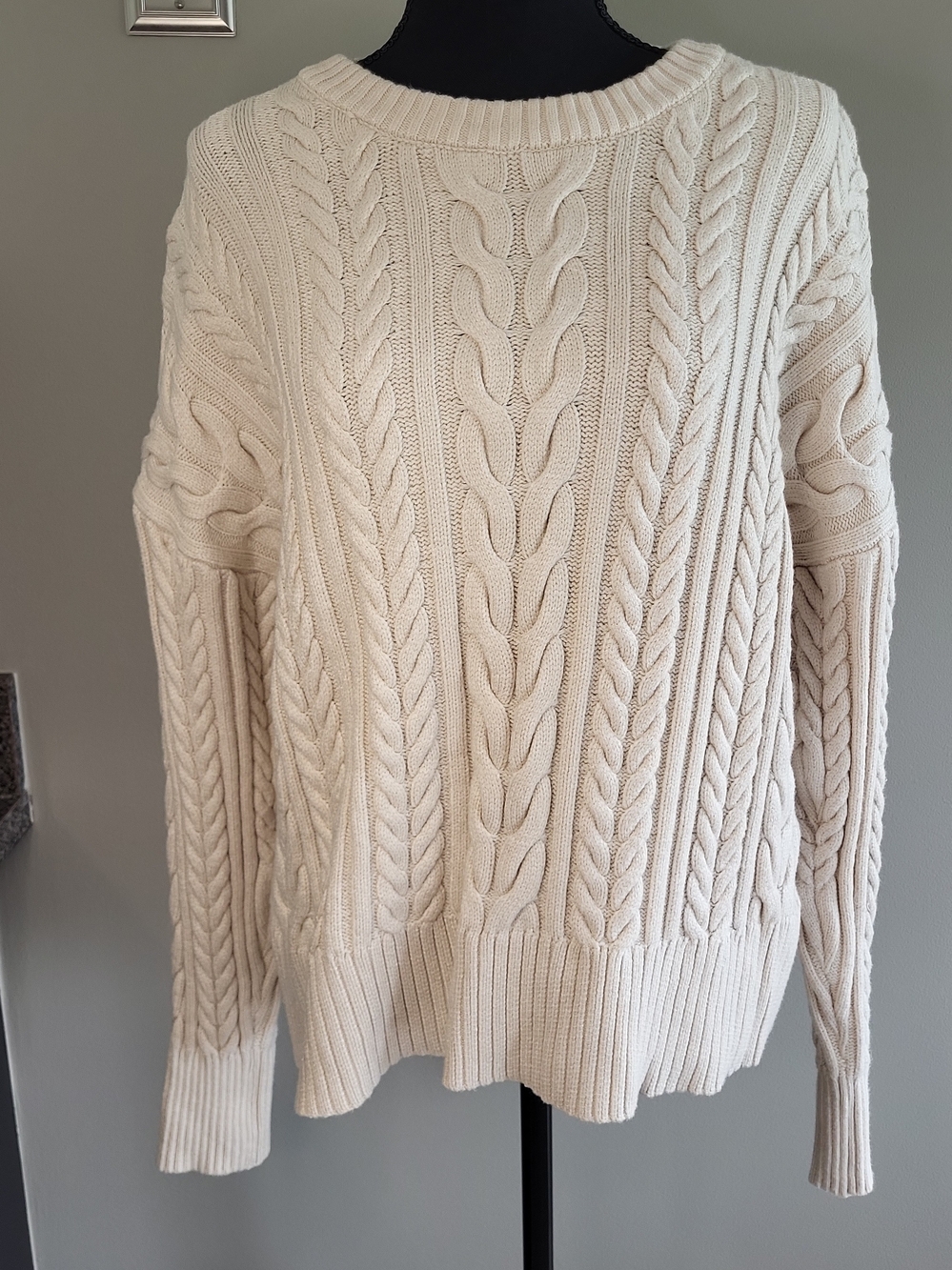 Philosophy Republic L Cream Cable Knit Sweater Chunky Fisherman Coastal